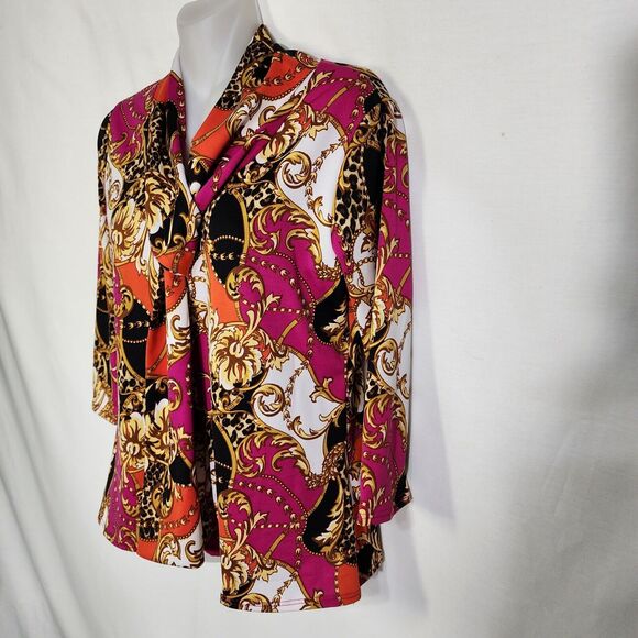 Tiffany & Grey Petite Womens Top Medium 3/4 Sleeve Multicolor Built In Scarf Tie - Picture 5 of 7